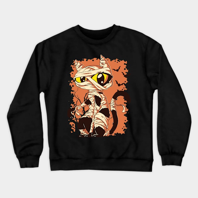 Halloween Black Cat Mummy Monster Costume Spooky Funny Creepy Creature Crewneck Sweatshirt by Kali Space